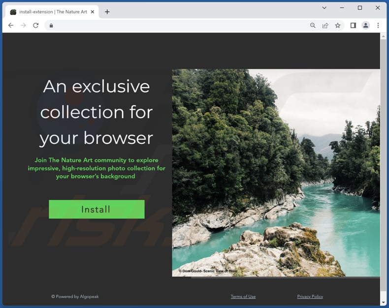 Website used to promote The Nature Art browser hijacker