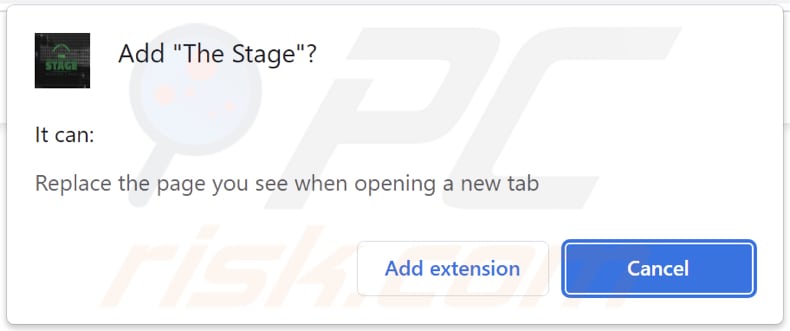 The Stage browser hijacker asking for permissions