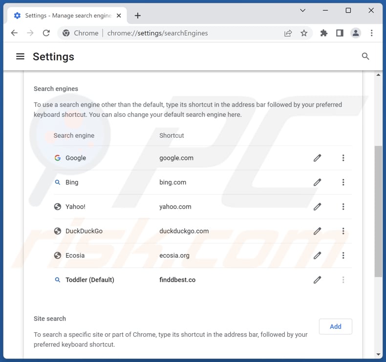 Removing finddbest.co from Google Chrome default search engine