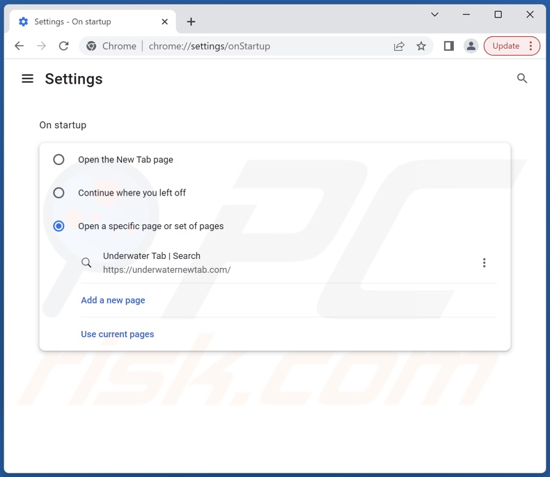 Removing underwaternewtab.com from Google Chrome homepage