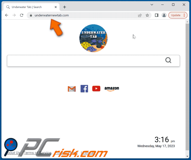 underwaternewtab.com redirecting to Bing (GIF)