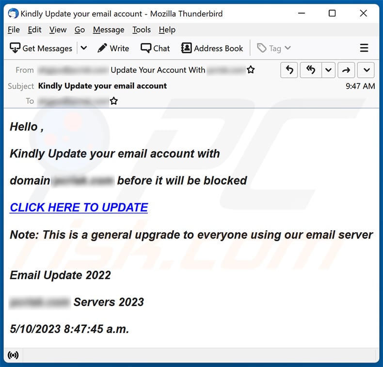 Update Your Email Account scam (2023-05-10)