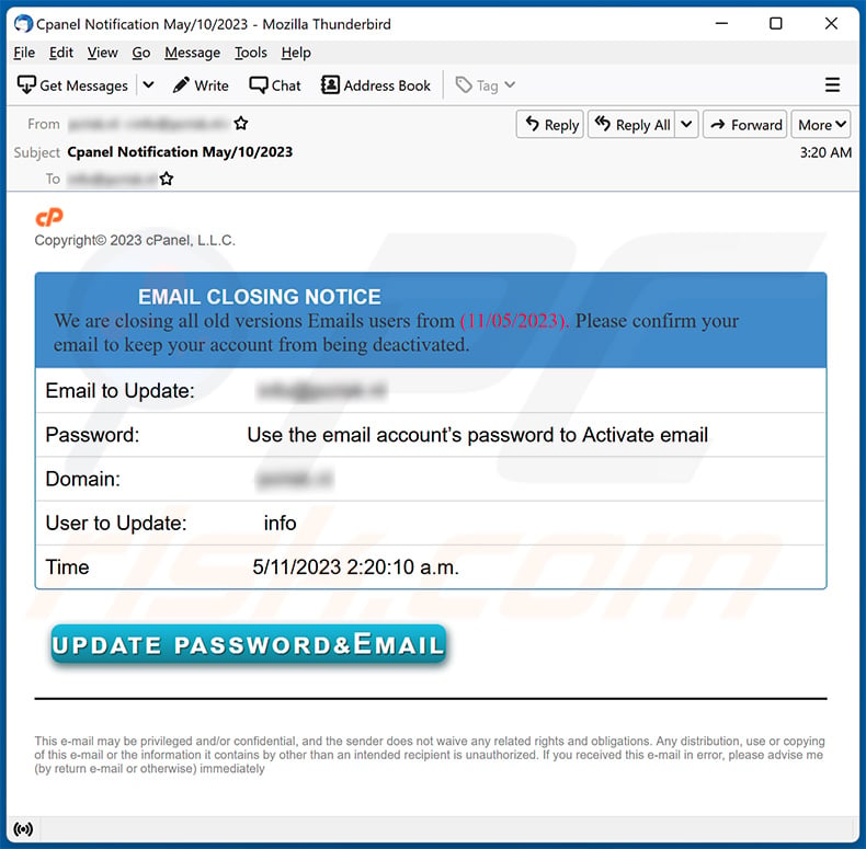 We Are Closing All Old Versions Of Email scam (2023-05-11)