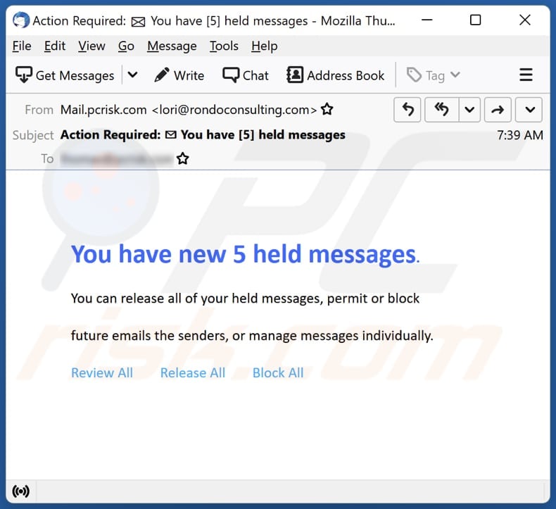 You Have New 5 Held Messages email scam