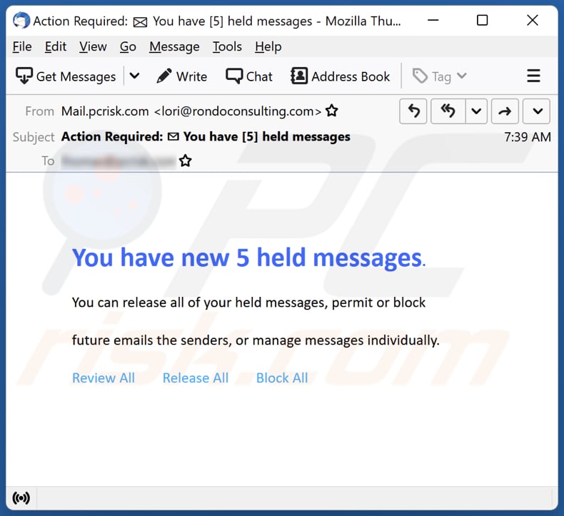 You Have New 5 Held Messages email scam