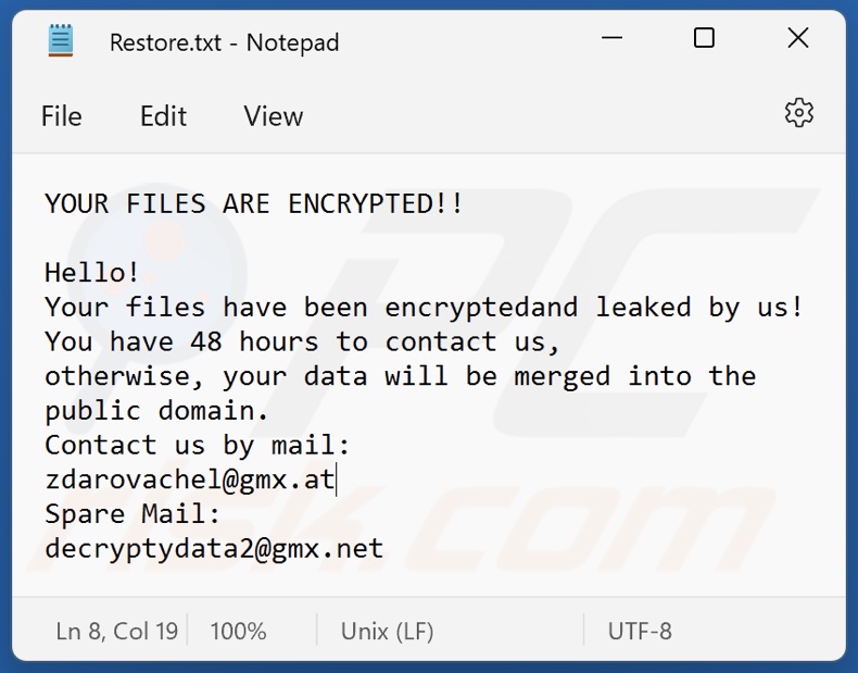 Zhong ransomware ransom note (Restore.txt)