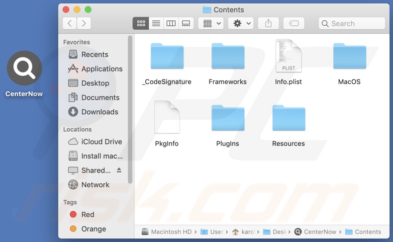 CenterNow adware install folder
