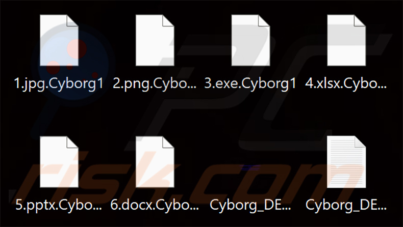 Files encrypted by CYBORG ransomware (.Cyborg1 extension)