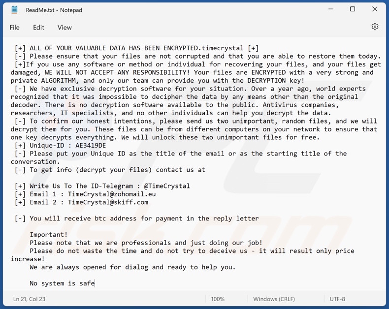 DARKKUR ransomware text file (ReadMe.txt)