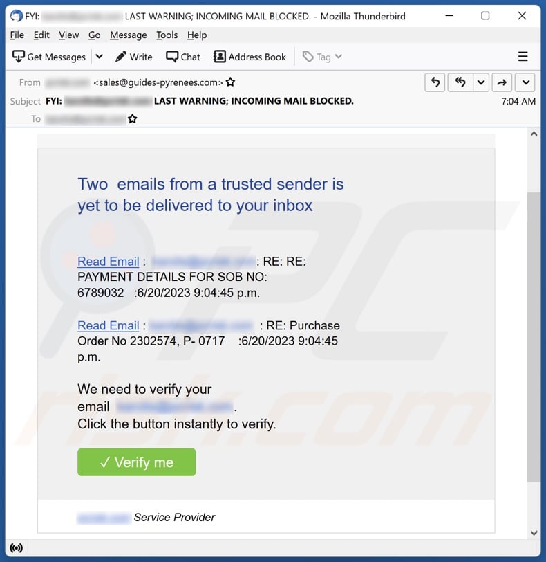 Emails From A Trusted Sender email spam campaign