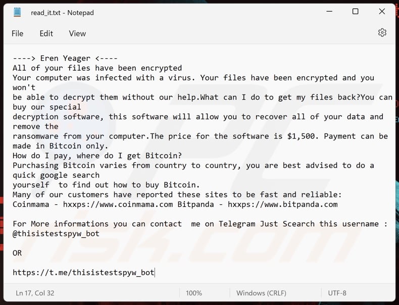 Eren Yeager ransomware ransom note (read_it.txt)