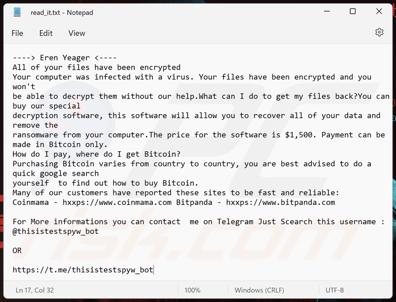 Eren Yeager ransomware ransom note (read_it.txt)