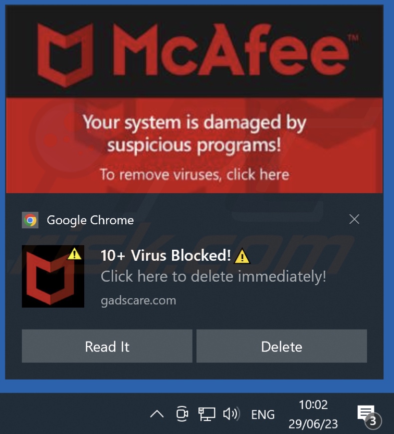 Ad delivered by gadscare[.]com