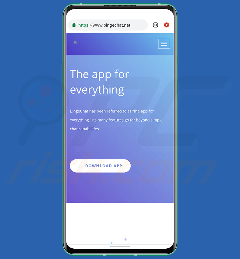 Website (bingechat[.]net) promoting fake BingeChat application