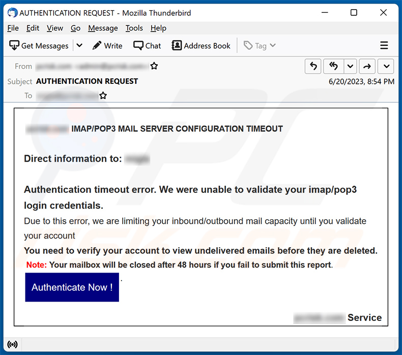 IMAP/POP3 MAIL SERVER CONFIGURATION TIMEOUT