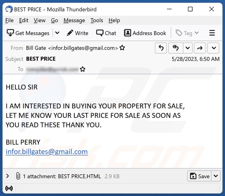Interested In Buying Your Property email spam campaign