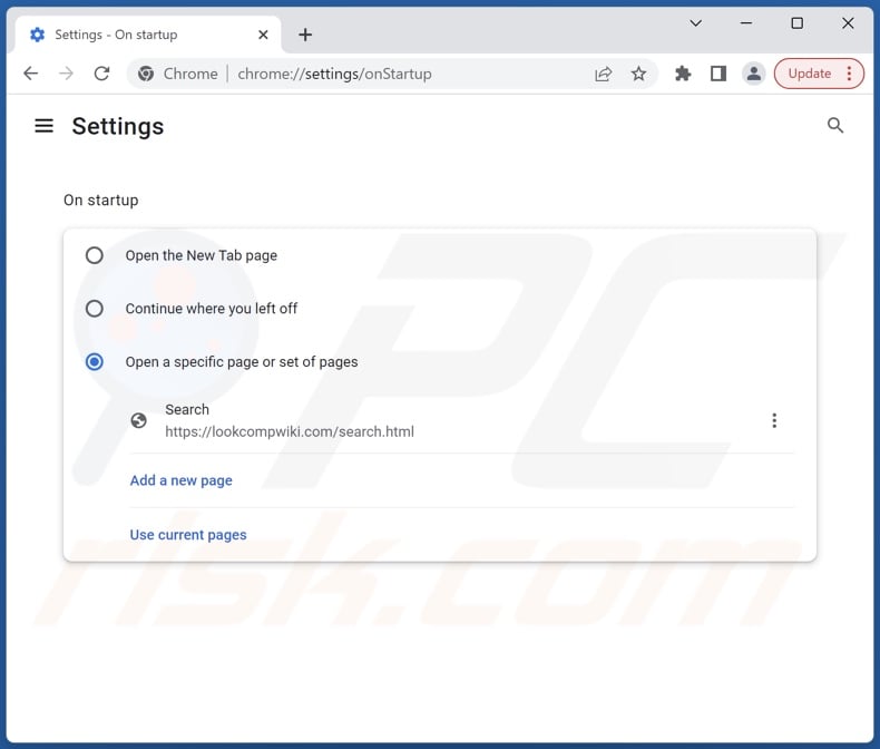 Removing lookcompwiki.com from Google Chrome homepage
