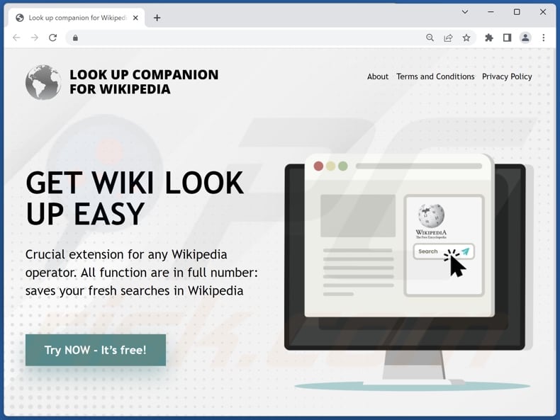 Website used to promote Lookup for Wikipedia browser hijacker