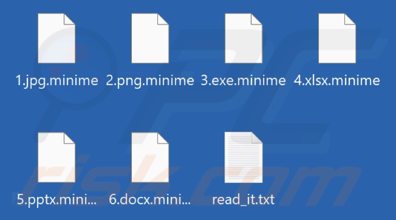 Files encrypted by MiniMe ransomware (.minime extension)