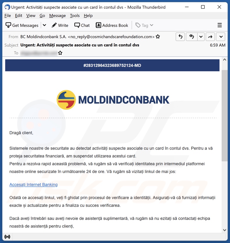 Moldindconbank email spam campaign