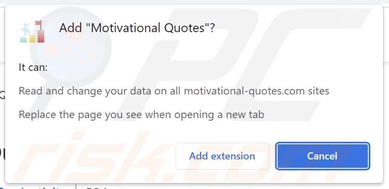 Motivational Quotes browser hijacker asking for permissions