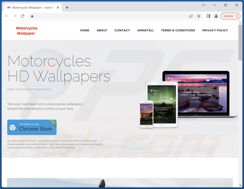 Website used to promote Motorcycles Wallpaper browser hijacker