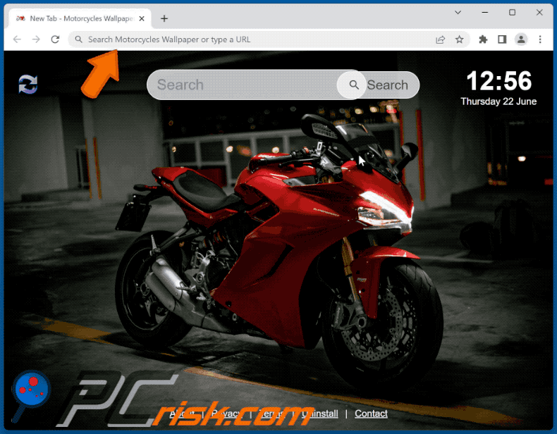 Motorcycles Wallpaper browser hijacker redirecting to Bing (GIF)