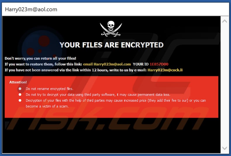 NBR ransomware pop-up window