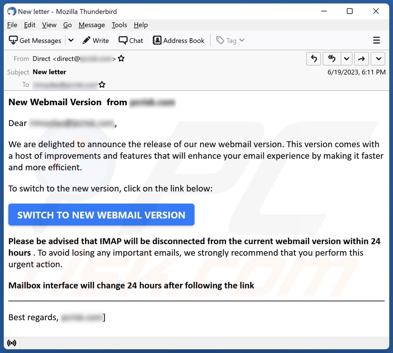 New Webmail Version email spam campaign