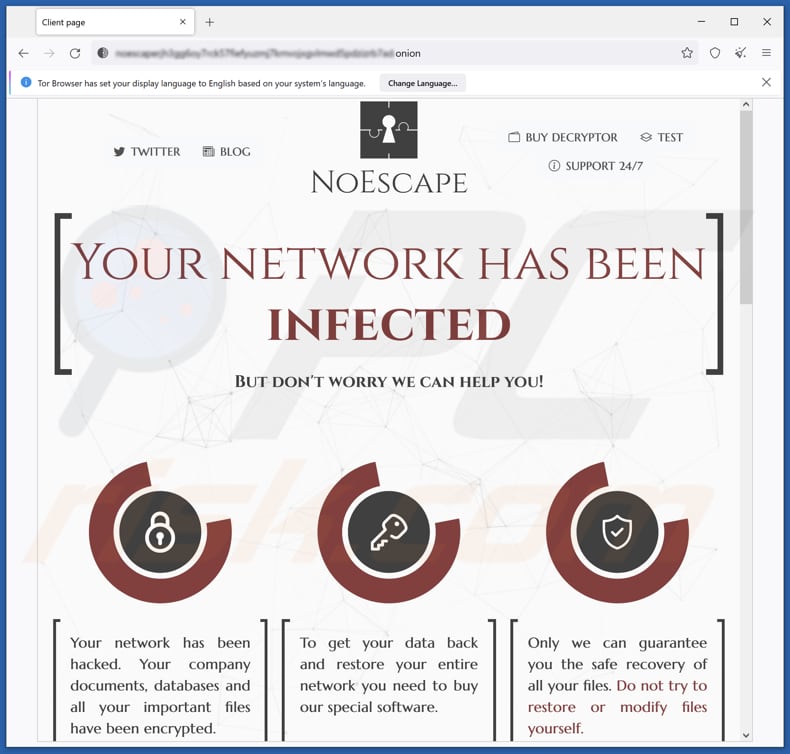 NoEscape ransomware Tor website