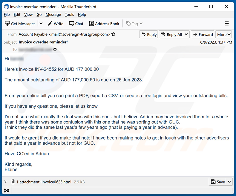 Invoice scam email (2023-06-14)