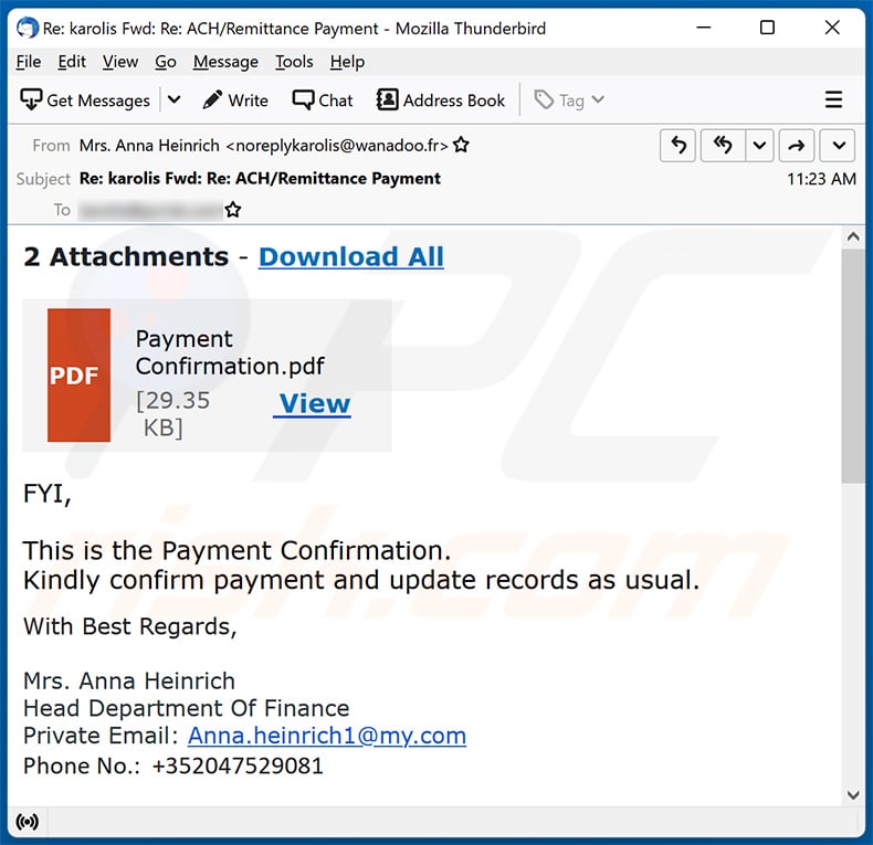 Payment Confirmation email scam (2023-06-15)