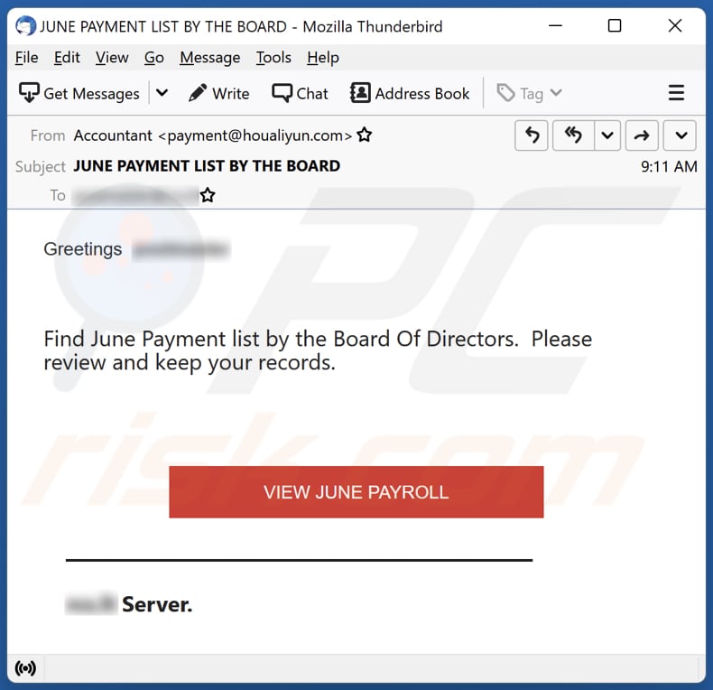 Payment List By The Board Of Directors email spam campaign