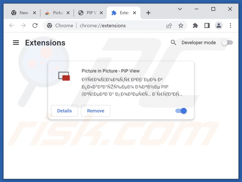 Removing Picture in Picture - PiP View adware from Google Chrome step 2
