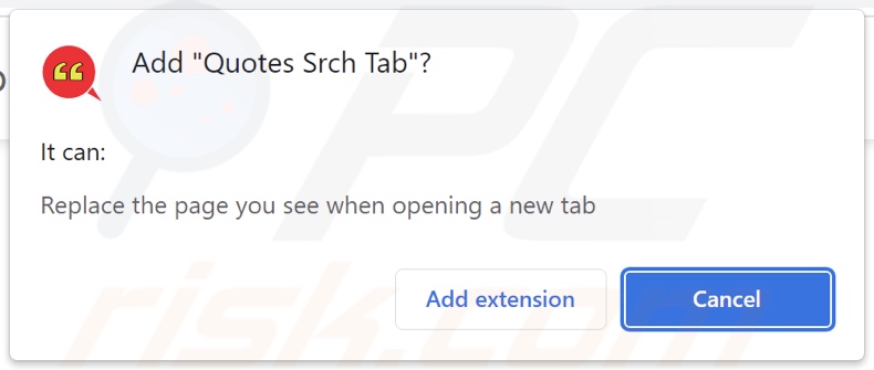 Quotes Srch Tab browser hijacker asking for permissions