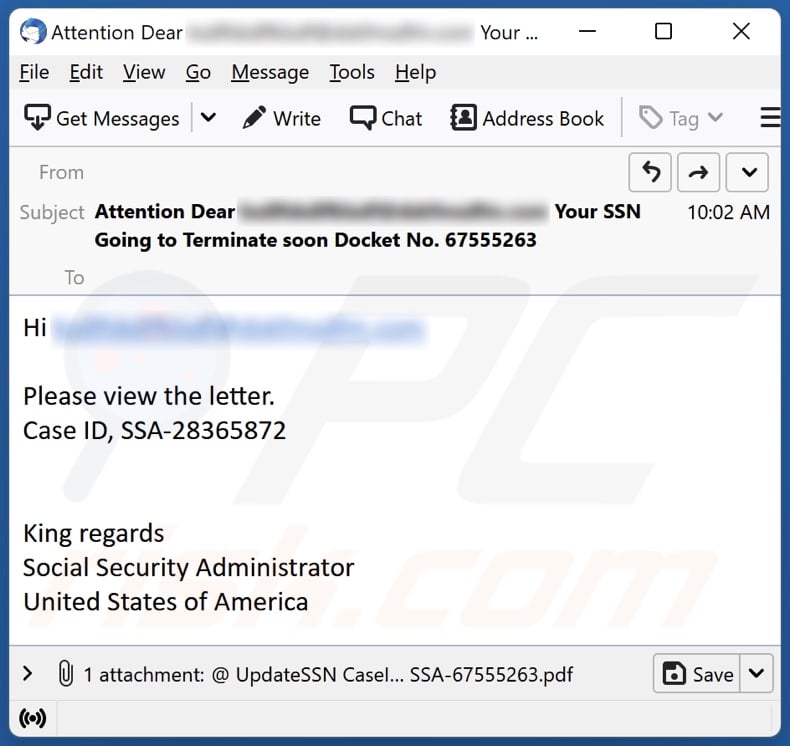 Social Security Administrator email spam campaign