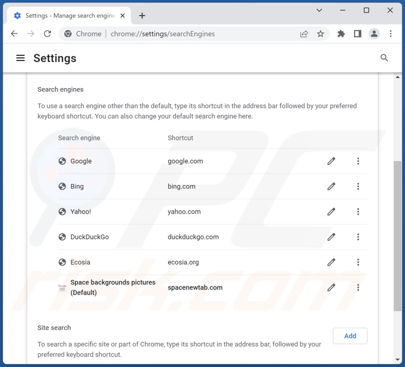 Removing spacenewtab.com from Google Chrome default search engine