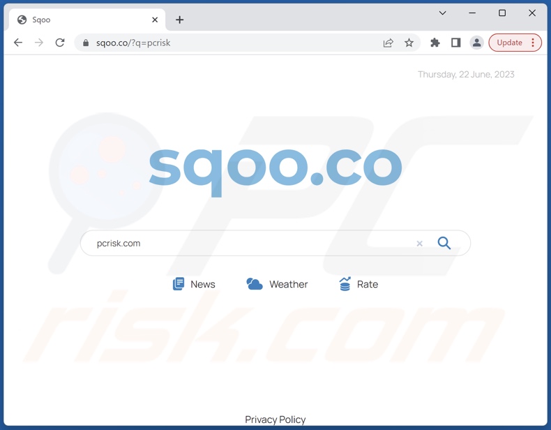 Sqoo search engine browser hijacker homepage