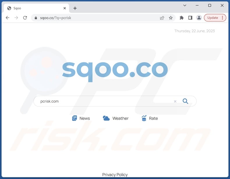 Sqoo search engine browser hijacker homepage