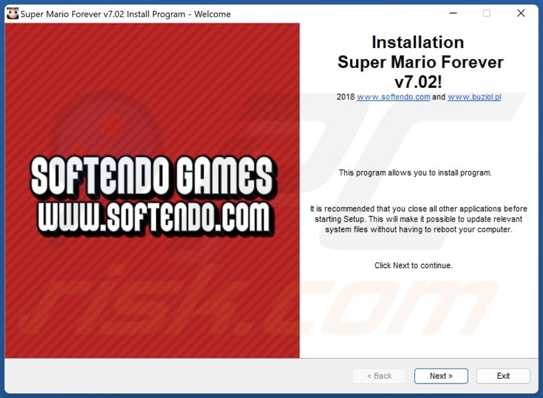 Malware in the free game Super Mario 3: Mario Forever