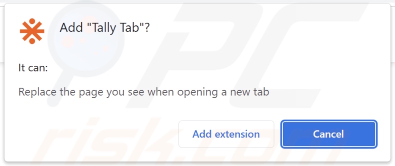 Tally Tab browser hijacker asking for permissions