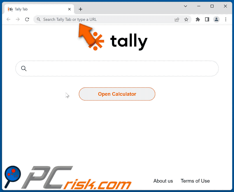 Tally Tab browser hijacker redirecting to Bing (GIF)