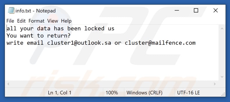Thx ransomware txt file (info.txt)