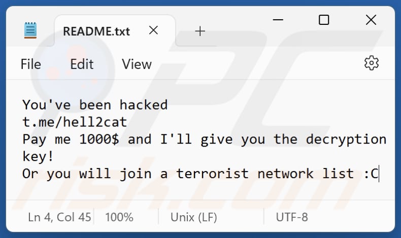 TUGA ransomware text file (README.txt)