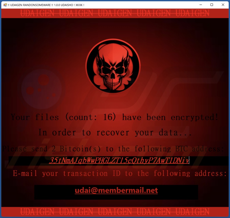 Udaigen ransomware ransom note (pop-up)