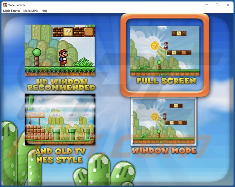 Game interface of trojanized Super Mario 3 proliferating Umbral stealer