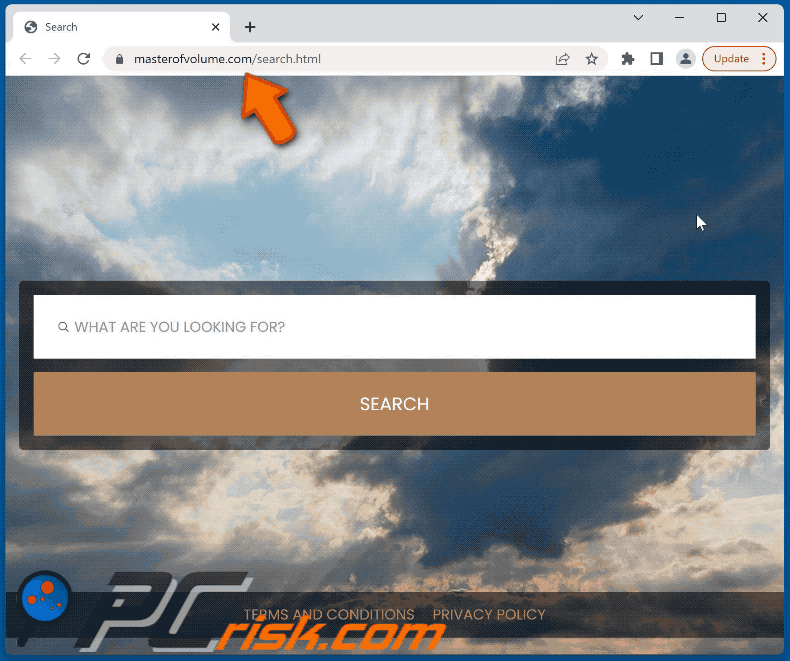 Volume Extra browser hijacker redirecting via (gruppad.com and tsearchbox.com) to Bing (GIF)