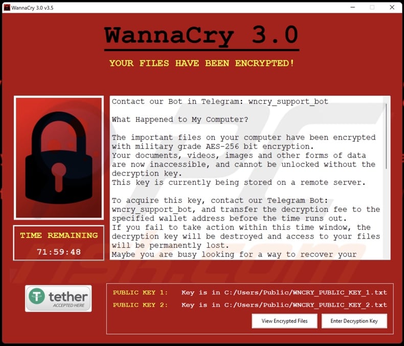 WannaCry 3.0 ransomware ransom note (pop-up)