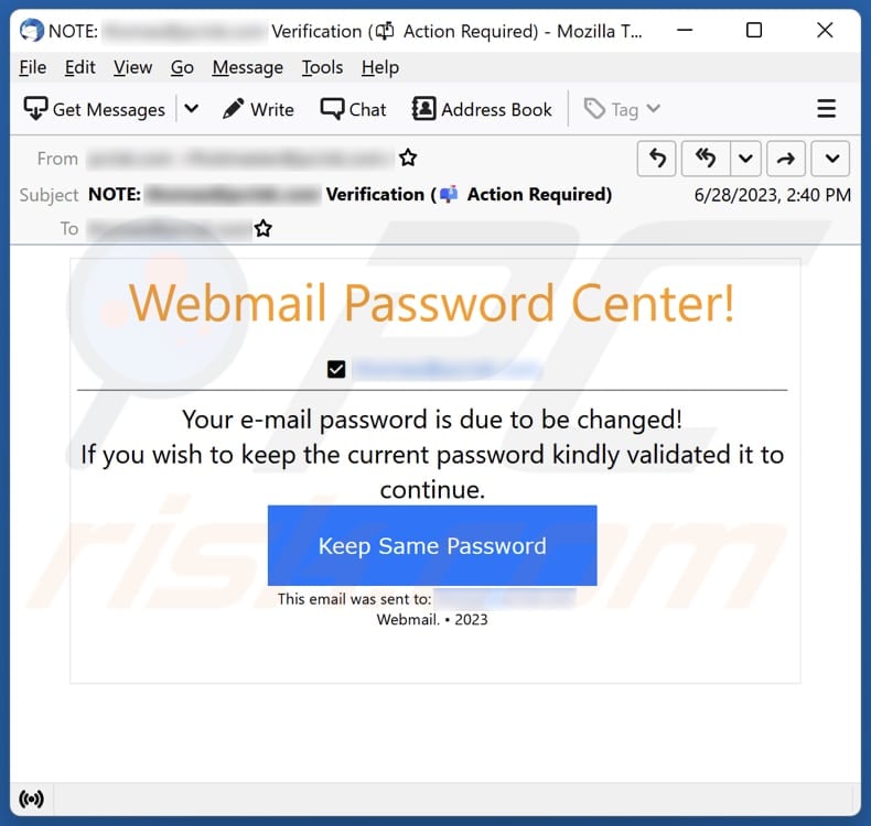 Webmail Password Center scam email