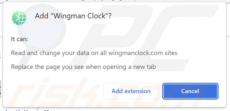 Wingman Clock browser hijacker asking for permissions